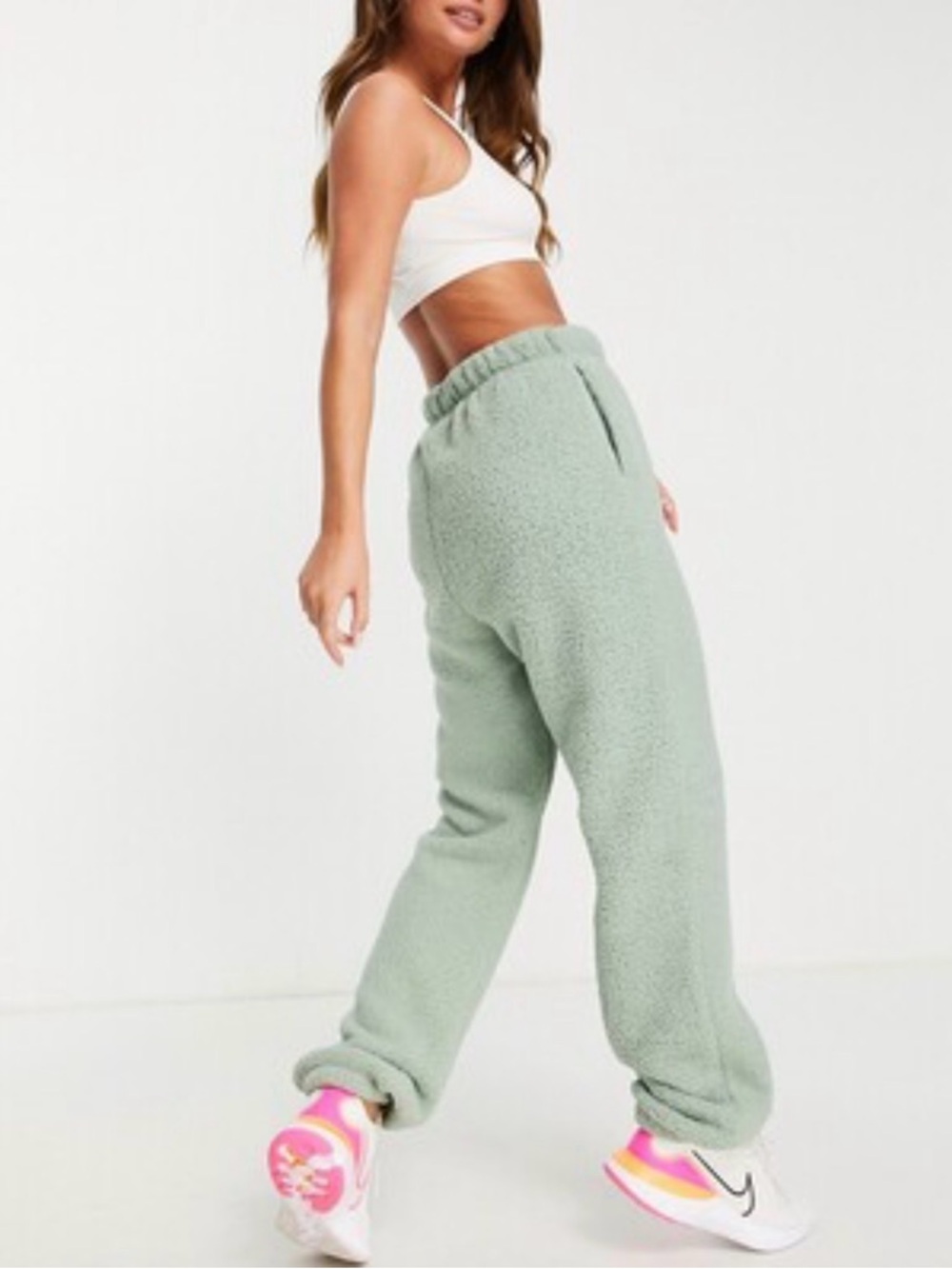 Nike Teddy Wide Leg Sweatpants in Sage Green